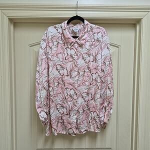 Vintage Bob Mackie Silk Floral Top Women 26W Art Tropical Vacation Resort Pink